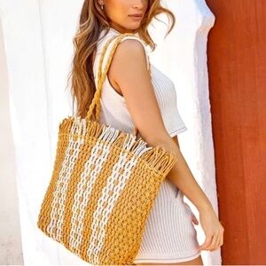 Vici Tan and White Woven Tote Vacation bag